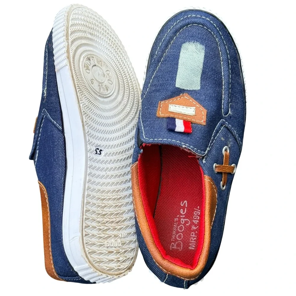 Thukrals Boogies Kids Denim Slip On Loafers Blue Nautical Casual Shoes Size 5.5